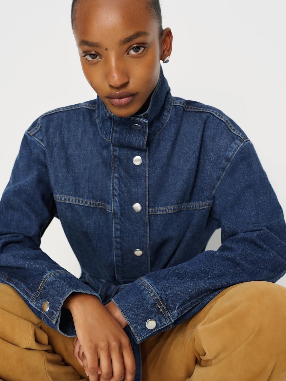 Reformation Drina Belted Dark Blue Denim Jacket - Women's - Picture 6 of 7